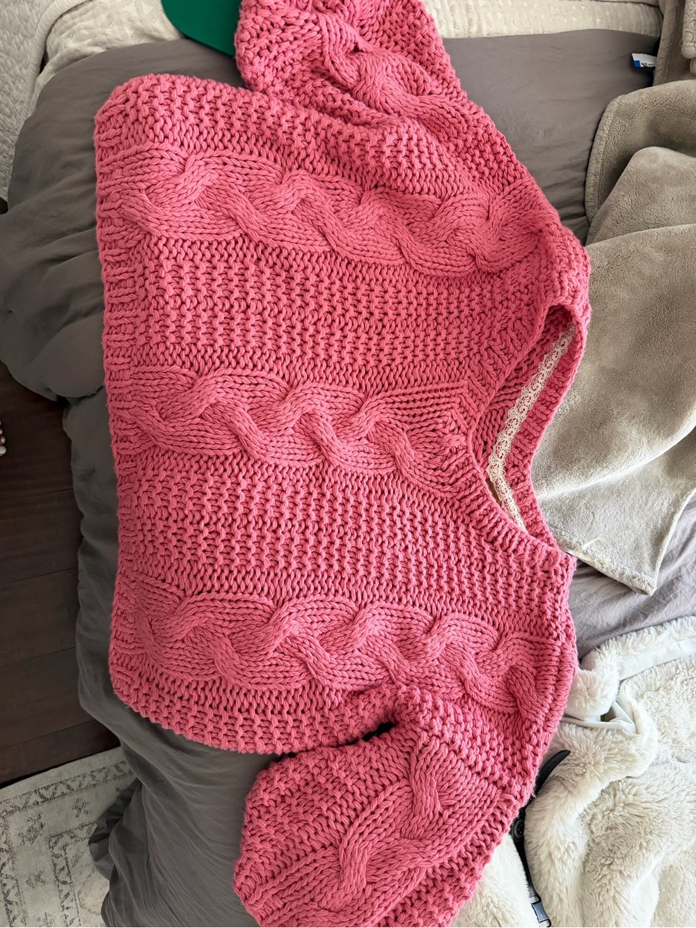POL Pink Cable-Knit Crewneck Sweater